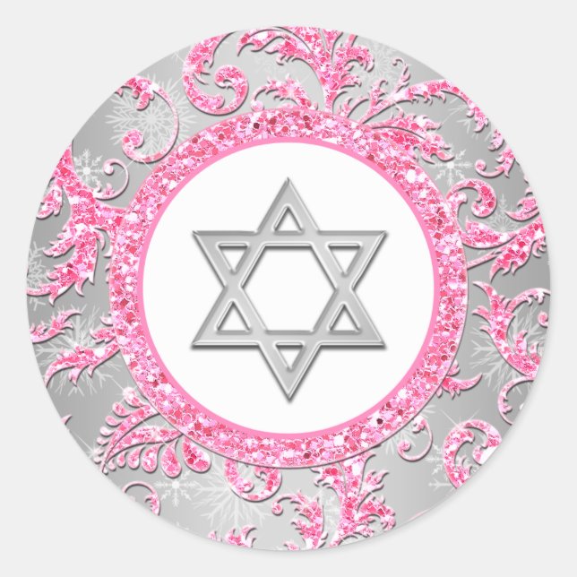 Winter Wonderland Damask Bat Mitzvah Sticker 2 (Vorderseite)