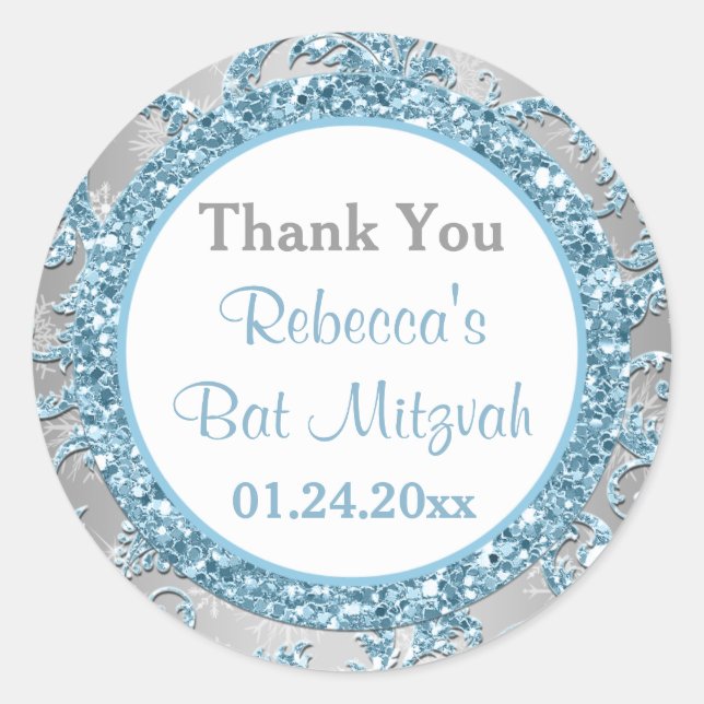 Winter Wonderland Damask Bat Mitzvah Sticker 7 (Vorderseite)
