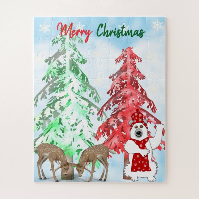 Winter Wonderland Deer, Tree, & Bear Christmas  Puzzle (Vertikal)