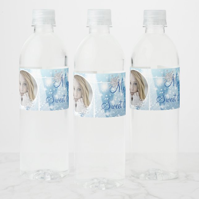 Winter Wonderland Diamant Snowflakes Streicheläume Wasserflaschenetikett (Flaschen)