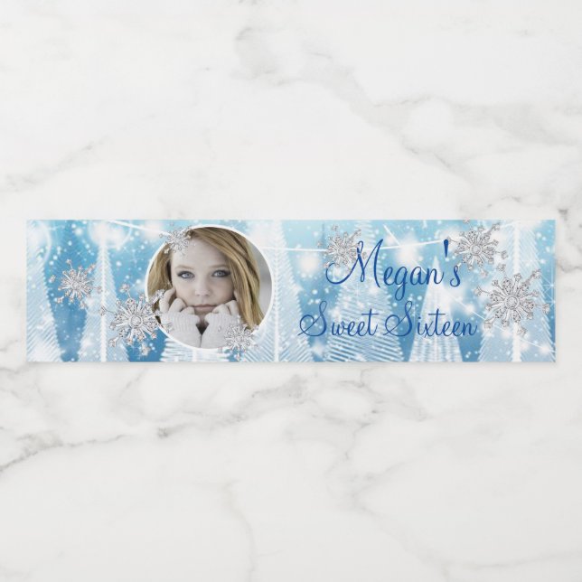 Winter Wonderland Diamant Snowflakes Streicheläume Wasserflaschenetikett (Einzelnes Label)