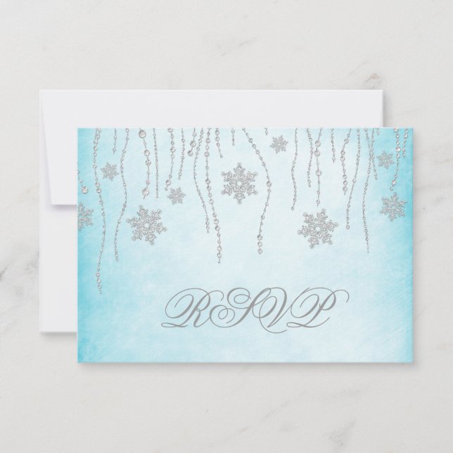 Winter Wonderland Diamond Snowflakes RSVP Karte (Vorderseite)