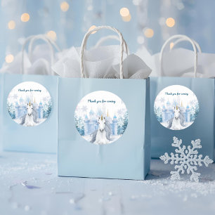 Winter Wonderland Einhorn Danke Runder Aufkleber