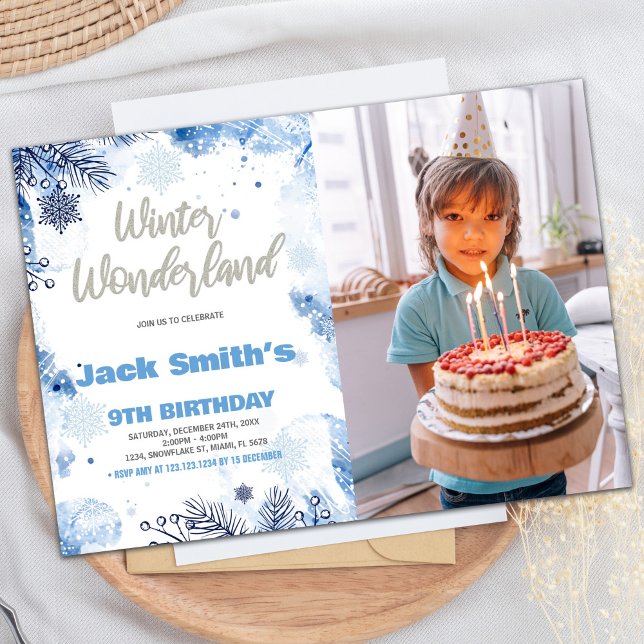 Winter Wonderland Einladungen Blau mit Foto (Winter Wonderland Invitations Blue with photo)