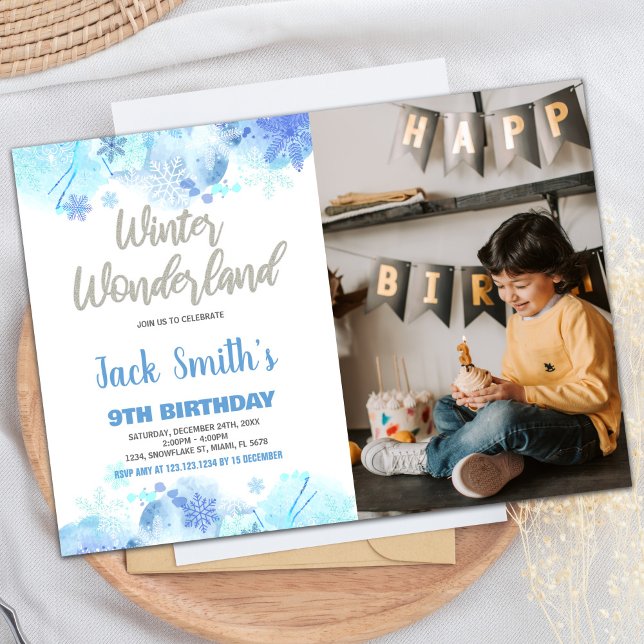 Winter Wonderland Einladungen Blaues Schnee Foto (Winter Wonderland Invitations Blue Snow Photo)
