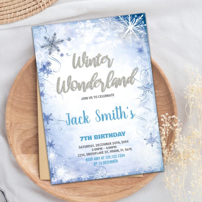 Winter Wonderland Einladungen Blue Silver Glitzer (Winter Wonderland Invitations Blue Silver Glitter)