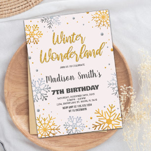 Winter Wonderland Einladungen Snow Gold Glitzer