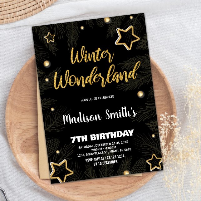 Winter Wonderland Einladungen Star Gold Black (Winter Wonderland Invitations Star Gold Black)