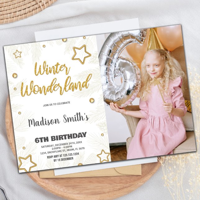 Winter Wonderland Einladungen Star Gold Foto (Winter Wonderland Invitations Star Gold Photo)