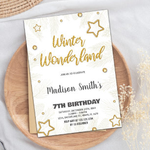 Winter Wonderland Einladungen Star Gold Glitzer