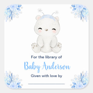 Winter Wonderland Eisbär Baby Shower Exlibris Quadratischer Aufkleber