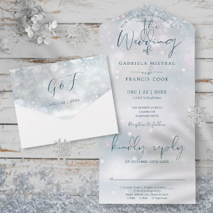 Winter Wonderland Elegant Skript Schnee-Hochzeit All In One Einladung