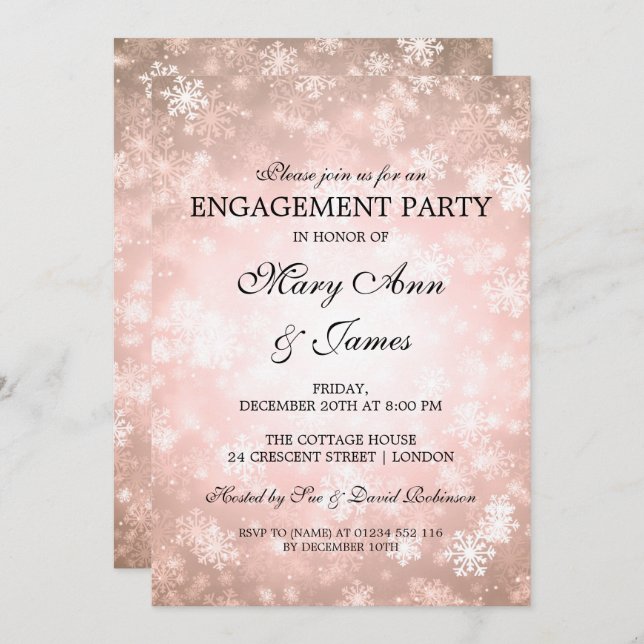 Winter Wonderland Elegante Engagement Party Kupfer Einladung (Vorne/Hinten)