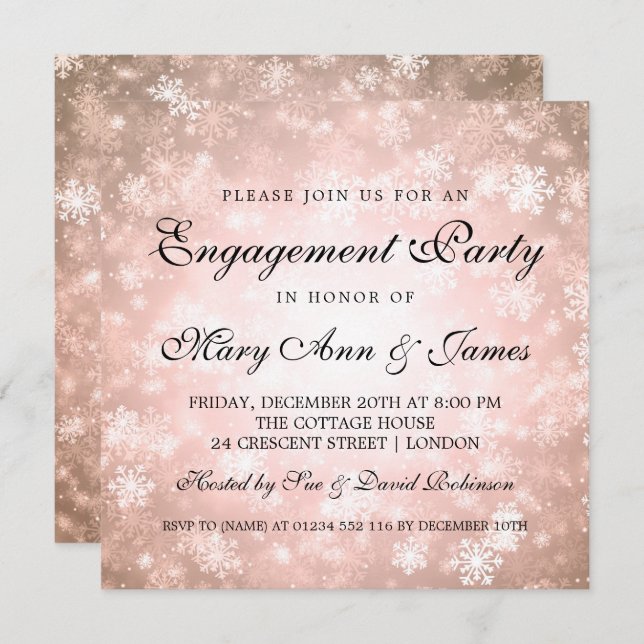 Winter Wonderland Elegante Engagement Party Kupfer Einladung (Vorne/Hinten)