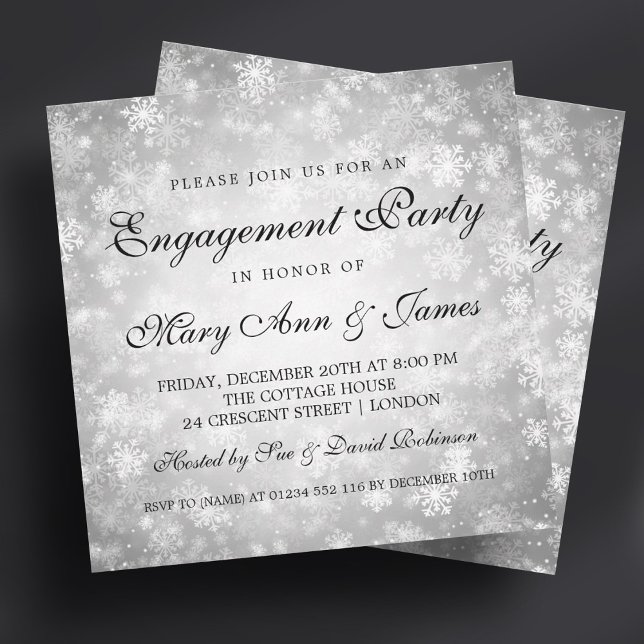 Winter Wonderland Elegante Engagement Party Silver Einladung (Winter Wonderland Elegant Engagement Party Silver Invitation)
