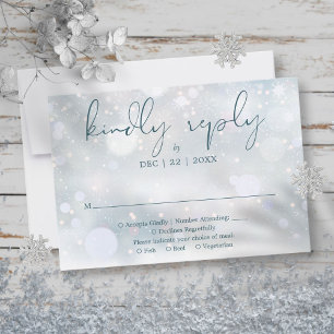Winter Wonderland Elegante Schrift Schnee-Hochzeit RSVP Karte