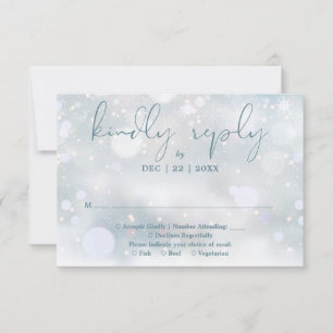 Winter Wonderland Elegante Script Snow Wedding RSVP Karte