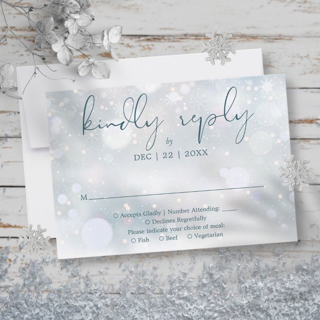 Winter Wonderland Elegante Script Snow Wedding RSVP Karte (Winter Wonderland Elegant Script Snow Wedding RSVP Card)