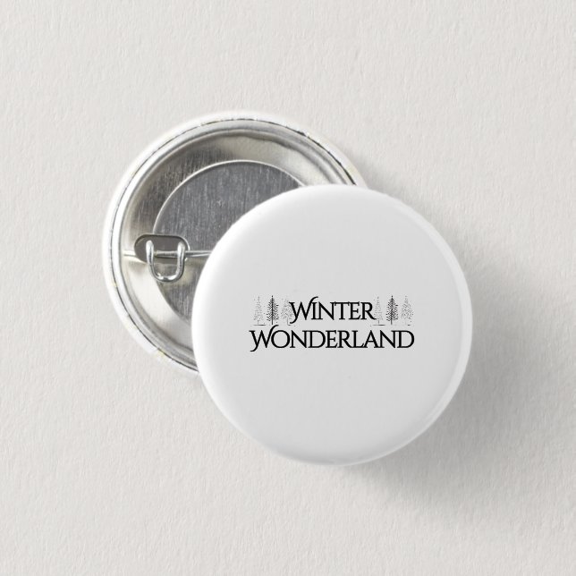 Winter Wonderland - Eleganter Text und Pine Trees Button (Vorne & Hinten)