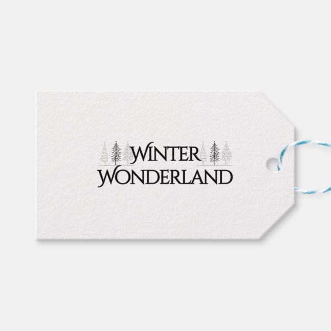 Winter Wonderland - Eleganter Text und Pine Trees Geschenkanhänger (Vorderseite (Horizontal))