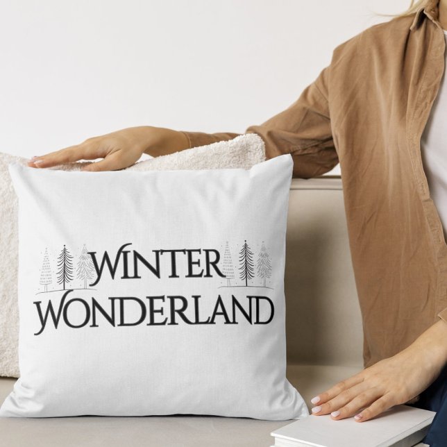 Winter Wonderland - Eleganter Text und Pine Trees Kissen (Von Creator hochgeladen)