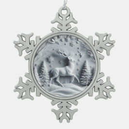 Winter Wonderland Embossed Stag Deer  Schneeflocken Zinn-Ornament