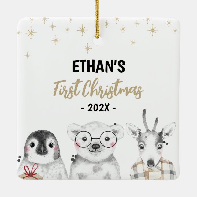 Winter Wonderland Erstes Weihnachtsfest Foto Keram Keramikornament (Rückseite)