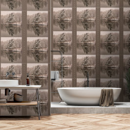 Winter Wonderland Evergreen Trees Lake Brown Sepia Tapete