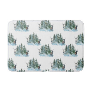 Winter Wonderland Forest Antlers Pine Trees Badematte