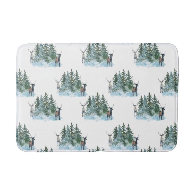 Winter Wonderland Forest Antlers Pine Trees Badematte (Vorderseite)