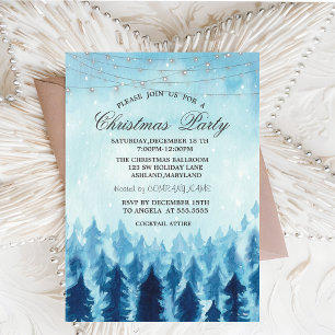 Winter Wonderland Forest Blue Weihnachts-Party Einladung