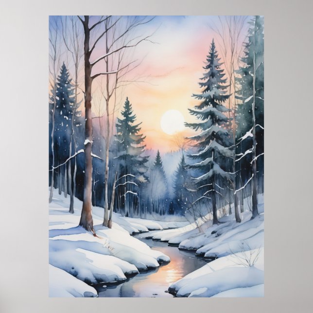 Winter Wonderland Forest Landschaft Poster (Vorne)