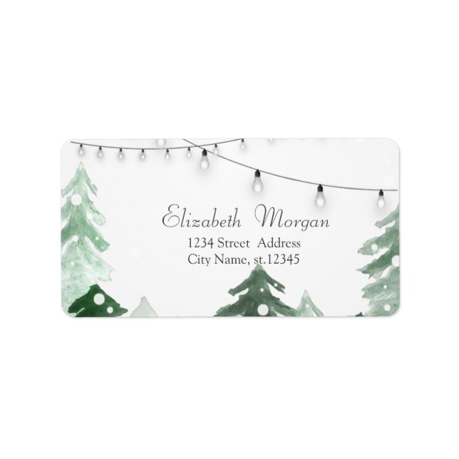 Winter Wonderland Forest String Lights Adressaufkleber (Vorne)