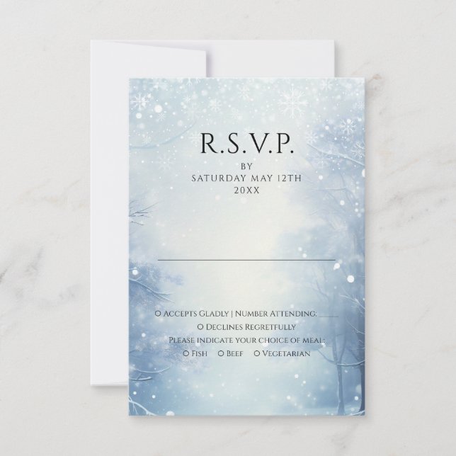 Winter Wonderland Forest Wedding RSVP Karte (Vorderseite)