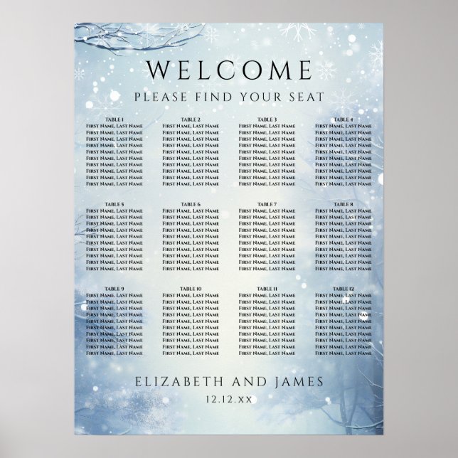 Winter Wonderland Forest Wedding Seating Chart Poster (Vorne)