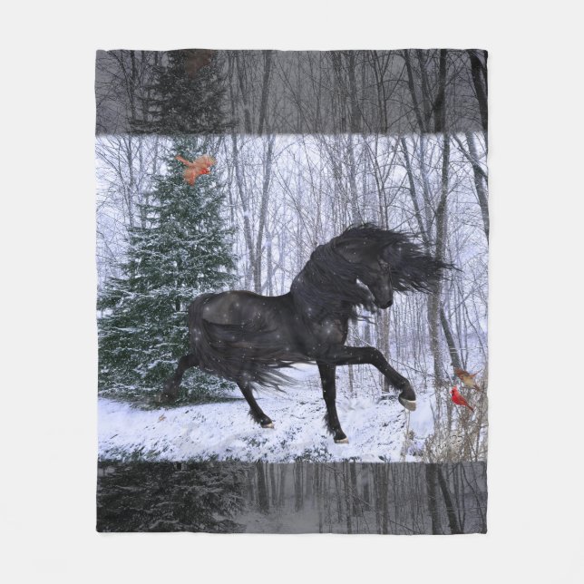 Winter Wonderland Friesian Horse 2 Blanket Fleecedecke (Vorderseite)