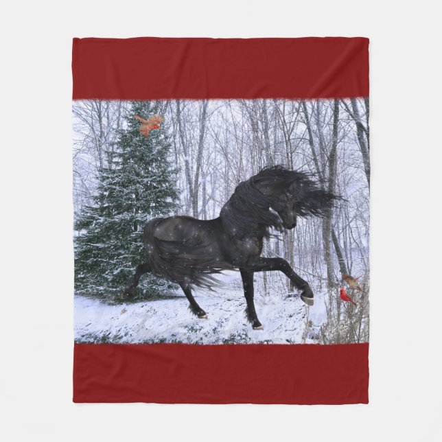 Winter Wonderland Friesian Horse Blanket Fleecedecke (Vorderseite)