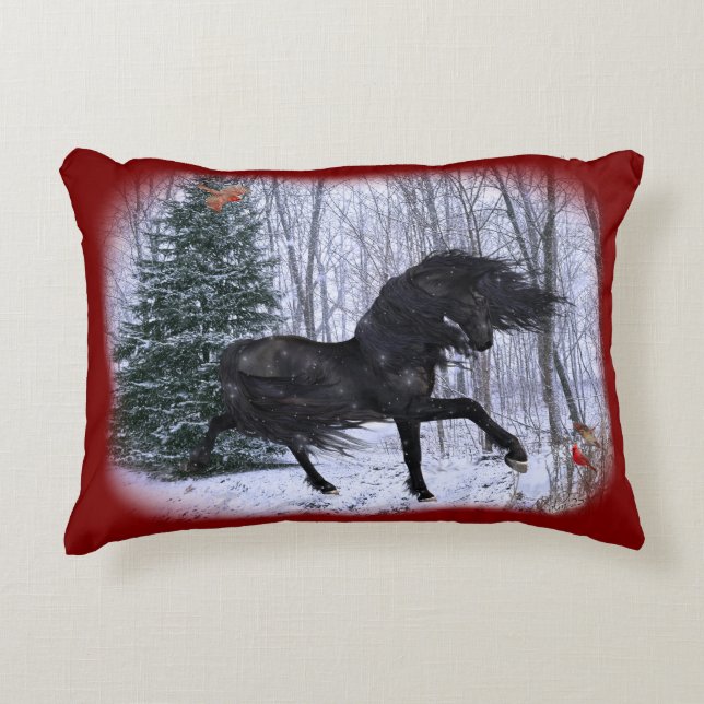 Winter Wonderland Friesian Horse Pillow Dekokissen (Vorderseite)