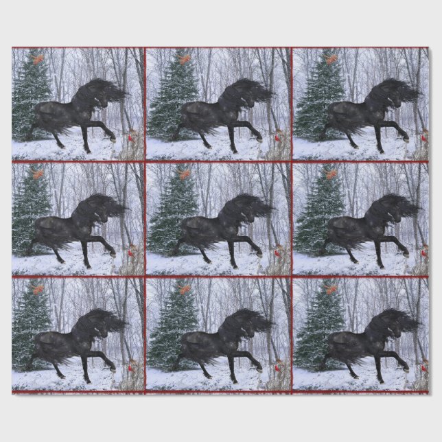 Winter Wonderland Friesian Horse Wrapping Paper Geschenkpapier (Flach)