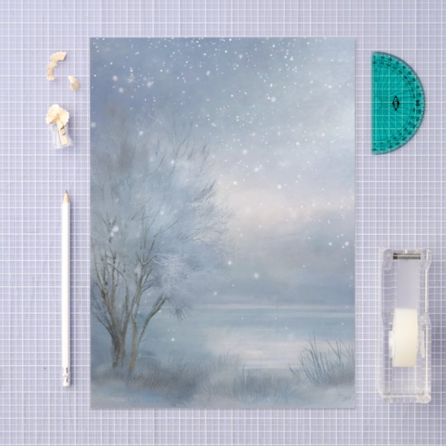 Winter Wonderland Frosted Lake Snowy Forest Seidenpapier (Handwerk)