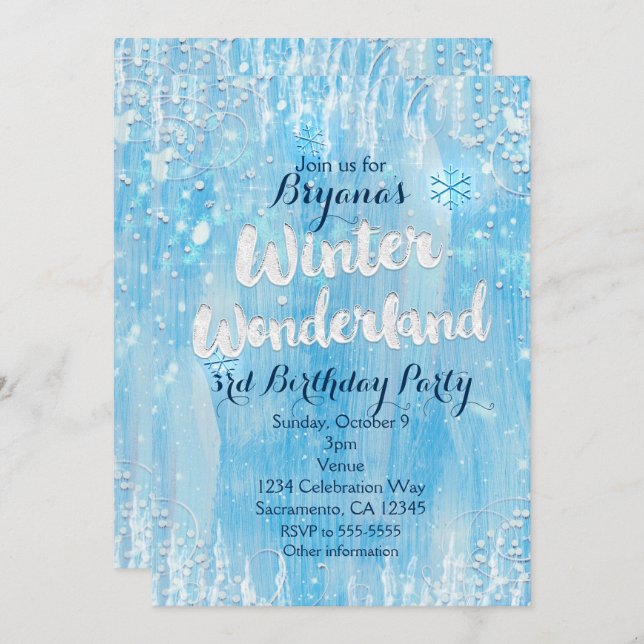 Winter Wonderland Frozen Ice Blue Party Einladung (Vorne/Hinten)