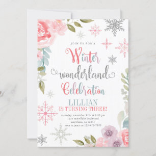 Winter Wonderland Geburtstag Einladung mit Blume