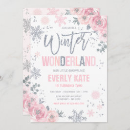 Winter Wonderland Geburtstag Silver Pink Schneeflo Einladung