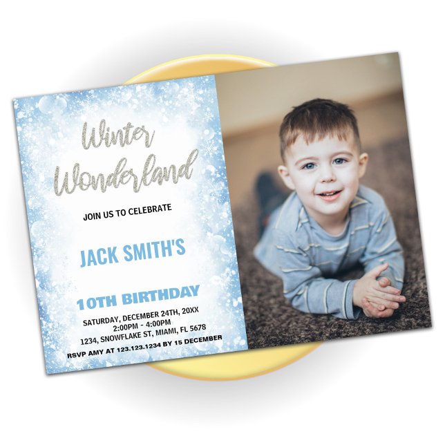 Winter Wonderland Geburtstagseinladungen Blaues Fo Einladung (Winter Wonderland Birthday Invitations Blue Photo)
