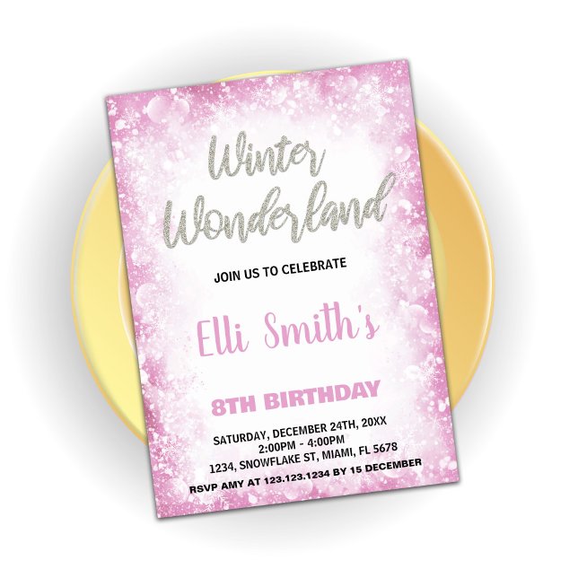 Winter Wonderland Geburtstagseinladungen Cloud Pin Einladung (Winter Wonderland Birthday Invitations Cloud Pink)