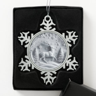 Winter Wonderland geprägter Hirsch Rothirsch Schneeflocken Zinn-Ornament