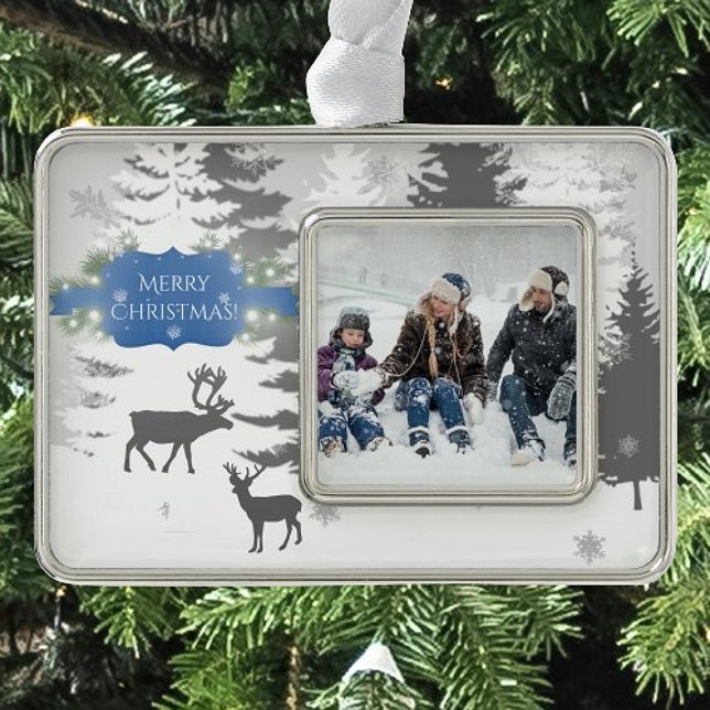 Winter Wonderland Gerahmt Ornament - Blau Rahmen-Ornament Silber (Blue Winter Wonderland Framed Ornament)