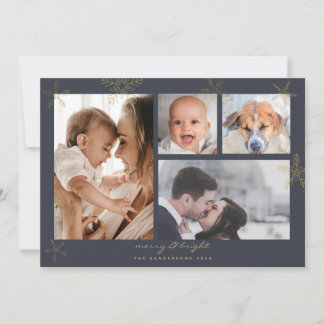 Winter Wonderland Gold Holzkohlefamilie 4 Fotos Feiertagskarte