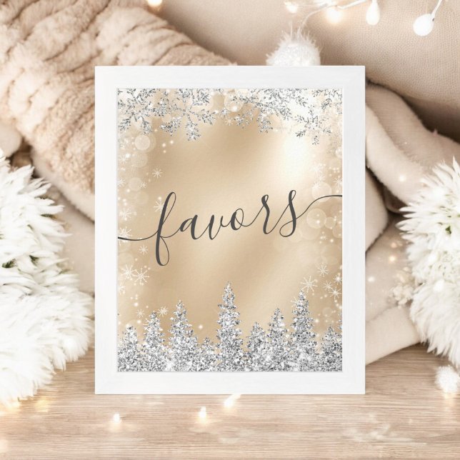 Winter Wonderland Gold Silver Brautparty Favoriten Poster (Winter Wonderland Gold Silver Bridal Shower Favors Poster)