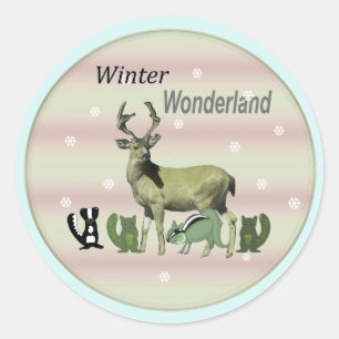 Winter Wonderland-Hirsch-Wildlife-Rundum-Aufkleber Runder Aufkleber